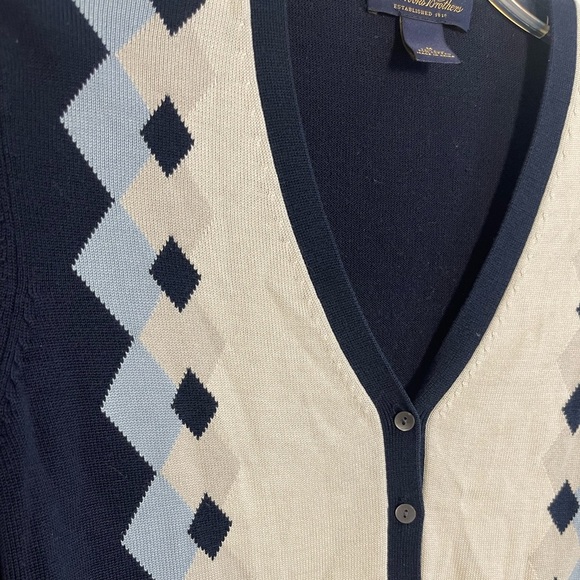 Brooks Brothers Argyle Cardigan Sweater V-Neck Silk Blend Size Medium - Picture 4 of 10